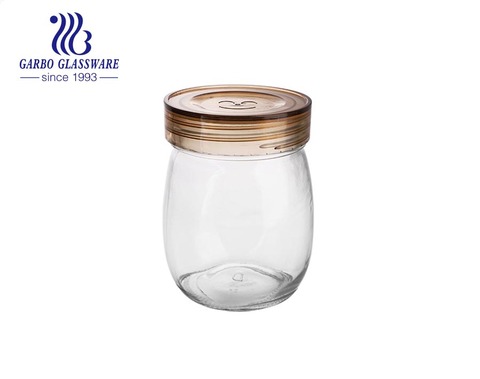 Botes de almacenamiento de vidrio disponibles en stock de 900 ml para cocina con tapa de plástico