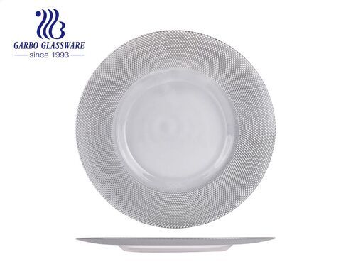 13 Inches Charger Plates with Plaid Golden Rim Use for Luxury Restaurant Dinner Parties and Special Events