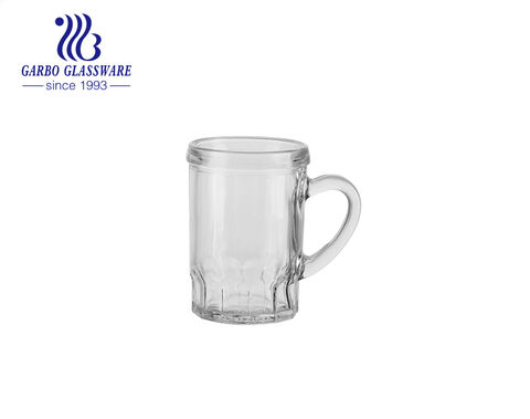 85ml small glass cups with handle IS machine made cheap price glass mug with design