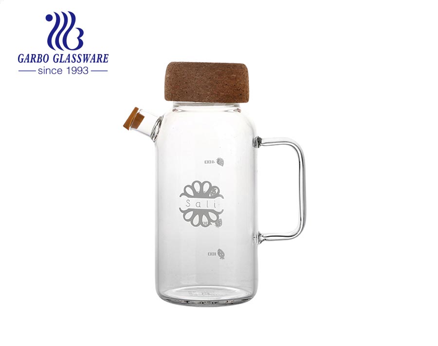 Borosilikatglas Lagerung Essig Menage Olive Glasflasche Gewürzstreuer Vorratsglas mit Ausguss 4er Pack mit Holztablett