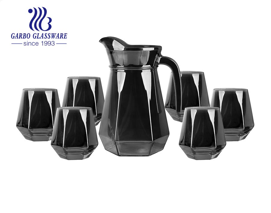 Vente en gros 7 pcs diamant doré ion-placage verre eau potable pichet ensemble tasse en verre pour café lait