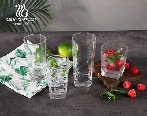 Glassware factory direct in stock classic square shape glass tumblers in 8oz-12oz sizes