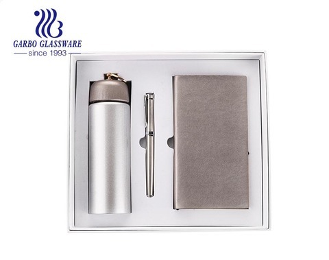 Recycling painting  Sliver Glass storage water bottle Pen Book Stationery 3pcs gift set 