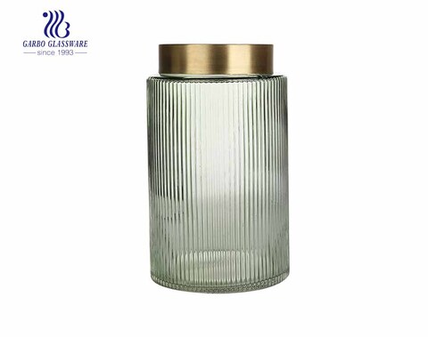 recyclé en gros cylindre vert vase en verre décor rayure en relief mode verre support de rangement flore vase