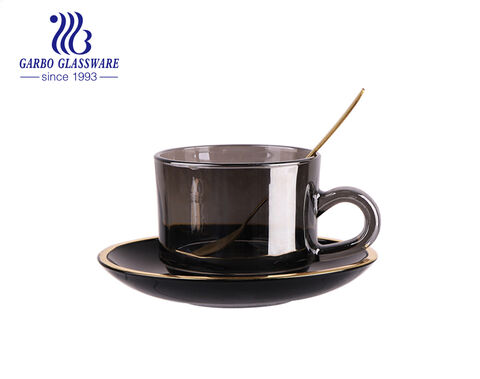 Farbige Glas-Teetasse mit Untertasse-Set Ionenplattierung Glas-Kaffeetassen-Set