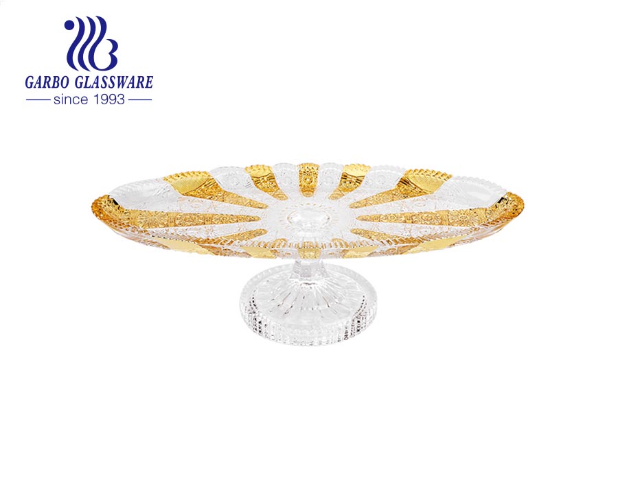 High-end classice glass plate with goil foil charger and stem design for  middle-east market  