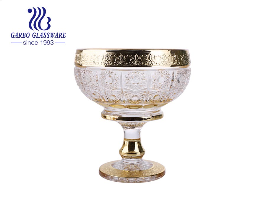 High-end classice glass plate with goil foil charger and stem design for  middle-east market  