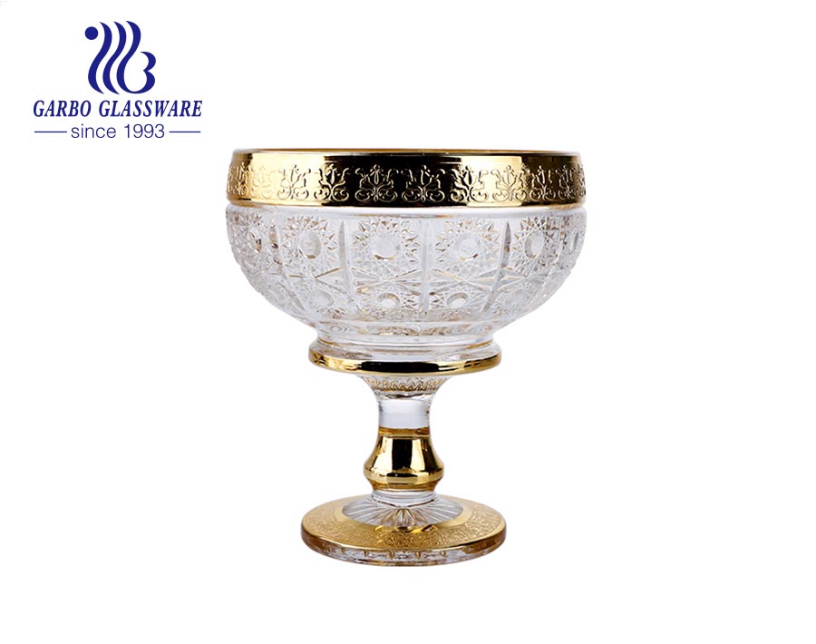 High-end classice glass plate with goil foil charger and stem design for  middle-east market  