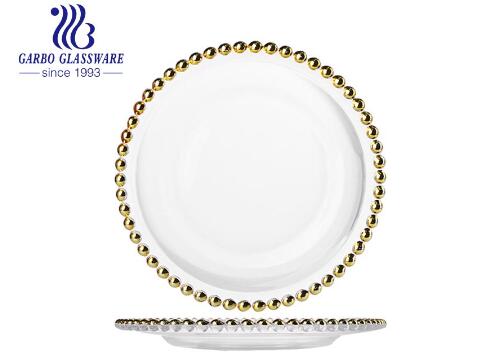 High-end clear 7inch 9inch 10inch and 12 inch glass plate with bead rim for Europ and American market