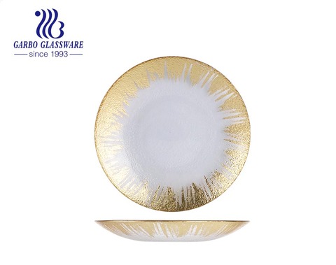 Assiettes latérales en verre de mariage de texture de 8.39 pouces avec bord en or pulvérisé