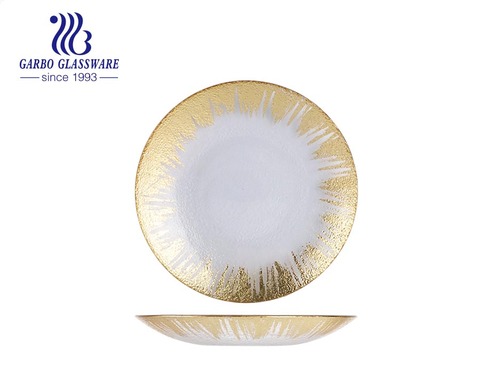 8.39 inches texture wedding glass dinner side plates with spray gold rim