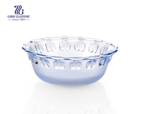 Africa hot sale classical design blue colored glass mixing salad apple bowl with engraved pattern 