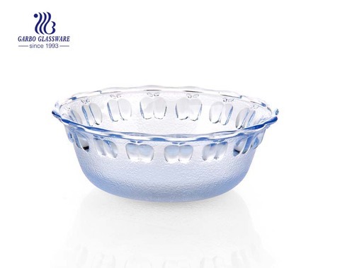 Afrique offre spéciale design classique en verre de couleur bleue mélangeant un bol de pomme à salade avec motif gravé