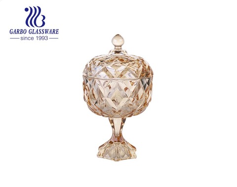 Хрустальная карнавальная чаша для конфет из янтарного стекла с золотой подставкой для конфет 5.12 дюйма