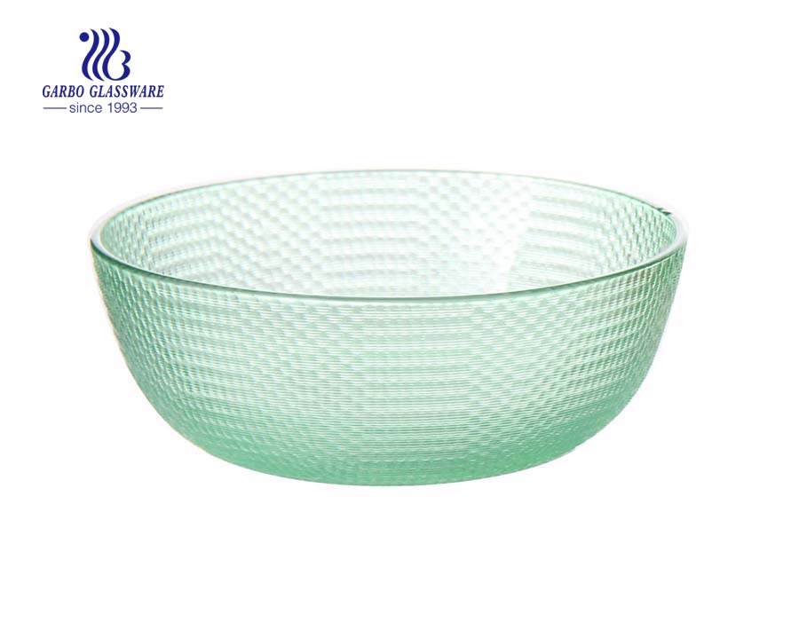 Africa hot sale classical design blue colored glass mixing salad apple bowl with engraved pattern 