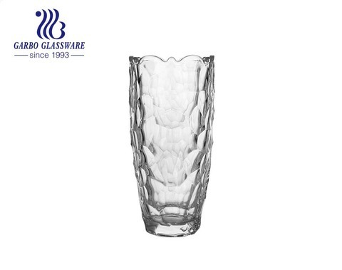 Dessus de sol vase en verre hauteur 230 mm base lourde porte-fleurs en verre gaufré clair