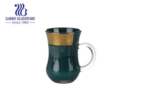 Tazas de té de vidrio de colores de estilo turco con asas Taza de té de vidrio del mercado de Oriente Medio con oro