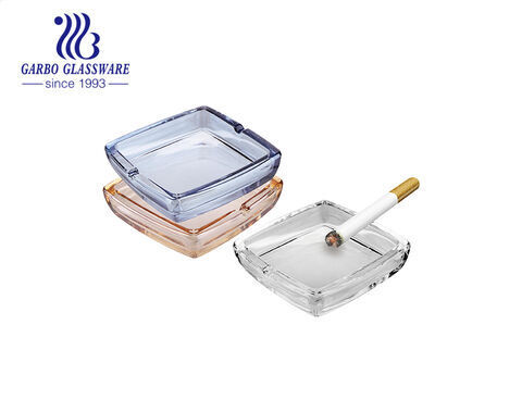 Luxury Ion Plating Soda Glass Ashtray Blue and Amber Color Cigar Cigarettes Ashtray Holder