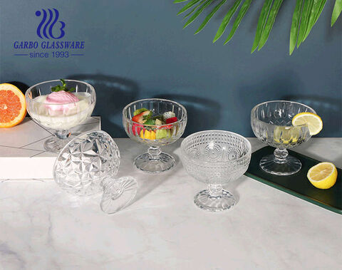 食器洗い乾燥機セーフインスタイル人気のヒマワリヴィンテージクリア透明11.6オンスガラスアイスクリームボウルガラス製品デザートカップラテコーヒープリン用