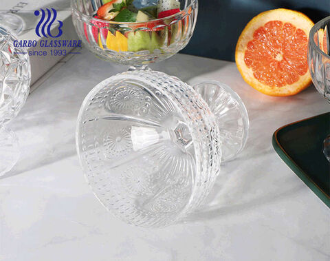 Spülmaschinenfest Ins-Stil beliebte Sonnenblumen-Vintage klar transparent 11.6oz Glas-Eisbecher Glaswaren Dessertbecher für Latte Coffee Pudding