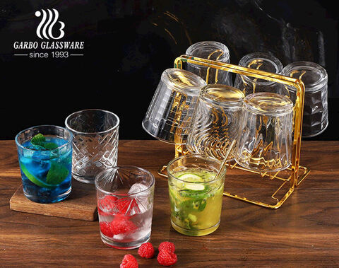 Global supermarket hot sale medium size highball glass tumbler with multiple embossings