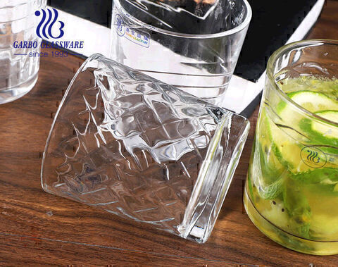 Global supermarket hot sale medium size highball glass tumbler with multiple embossings