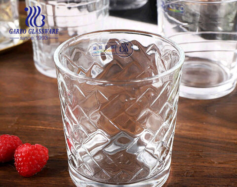 Global supermarket hot sale medium size highball glass tumbler with multiple embossings