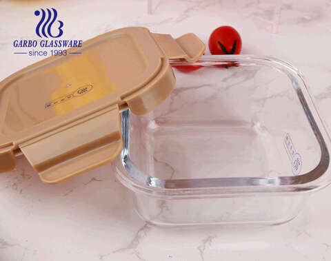 طقم وعاء زجاجي مقاوم للحرارة وآمن في الميكروويف مع غطاء من الخيزران لصندوق الغداء مع حلقة من السيليكون