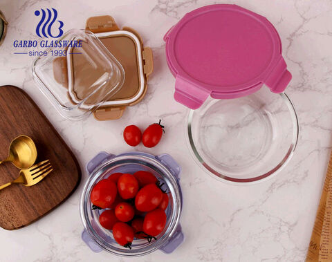 Microwave safe heat-resistant glass container set lunchbox bamboo lid with silicon ring