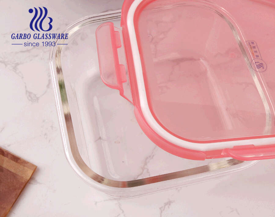 طقم وعاء زجاجي مقاوم للحرارة وآمن في الميكروويف مع غطاء من الخيزران لصندوق الغداء مع حلقة من السيليكون
