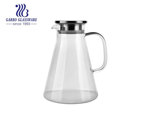 Jarra de agua caliente y hielo de vidrio borosilicato de 1.7 litros con tapa de acero inoxidable