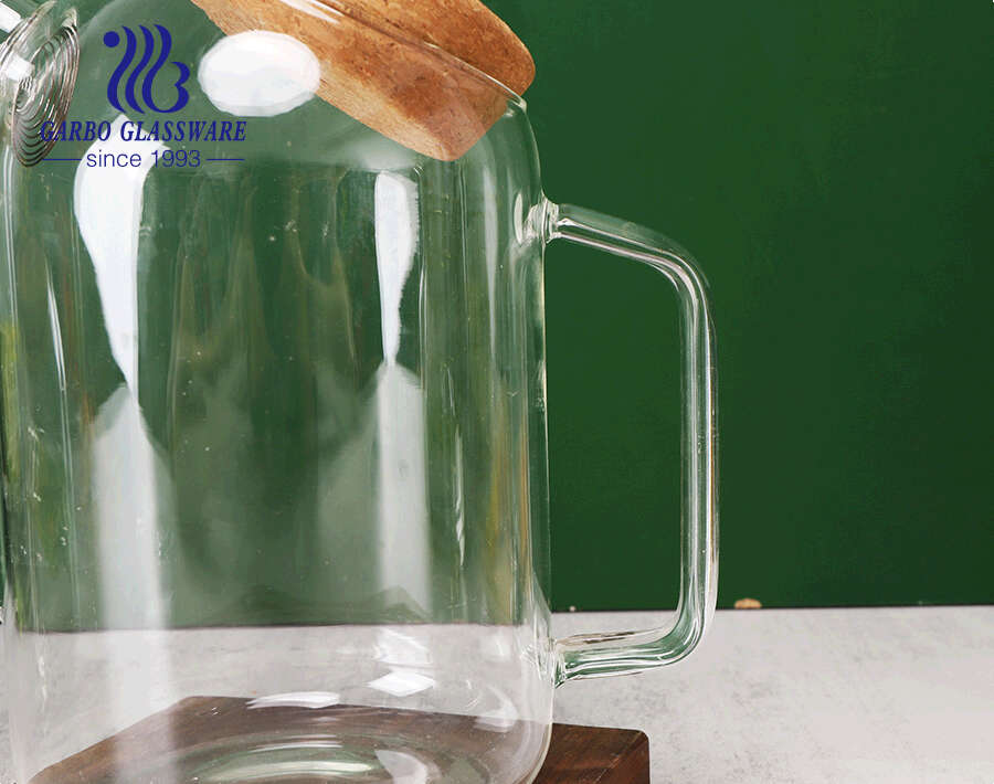 New design 800ml 1100ml 1700ml heat-resistant borosilicate glass pitcher with cork lid for water tea