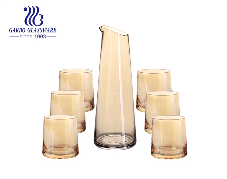 Geschenk 7pcs handgemachtes silbernes ionenplattiertes regenbogenfarbenes Glas Wasser Wein Dekanter Trinkkrug Set