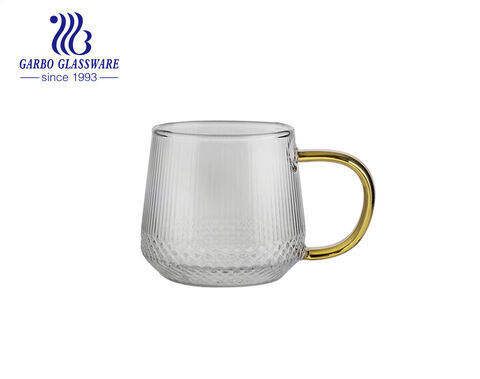 Single wall borosilicate glass cups with color handles nice designs tea coffee glass mugs 
