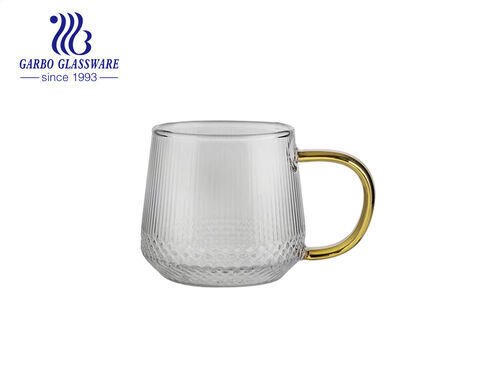 Einwandige Tassen aus Borosilikatglas mit farbigen Griffen schöne Designs Tee-Kaffee-Glasbecher