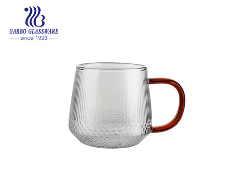 Single wall borosilicate glass cups with color handles nice designs tea coffee glass mugs 