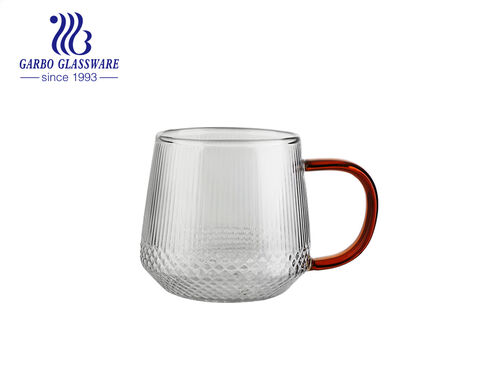 Einwandige Tassen aus Borosilikatglas mit farbigen Griffen schöne Designs Tee-Kaffee-Glasbecher