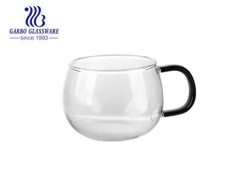 Taza de té de vidrio borosilicato de pared simple de alta calidad con mango negro