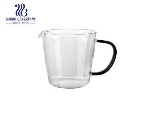 Tasse à thé en verre borosilicaté à paroi simple de haute qualité avec poignée noire