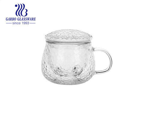 400ml glass tea cup with glass filter nice design borosilicate glass mug with lid for tea 