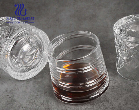 Europe style 10oz vintage engraved rotating whisky glass cup with 3 designs