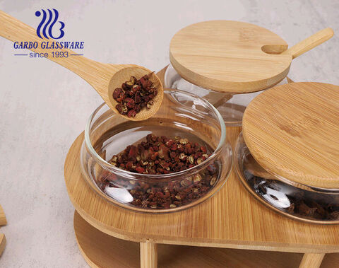 250ml Borosilicate glass jars set with bamboo lid spoon and stand for home kitchen