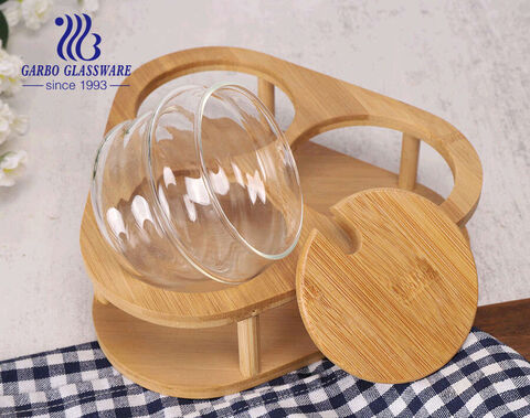 Ensemble de pots en verre borosilicaté de 250 ml avec cuillère à couvercle en bambou et support pour la cuisine à domicile