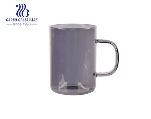Ion plating single wall glass mugs with gold handle handmade borosilicate glass cups