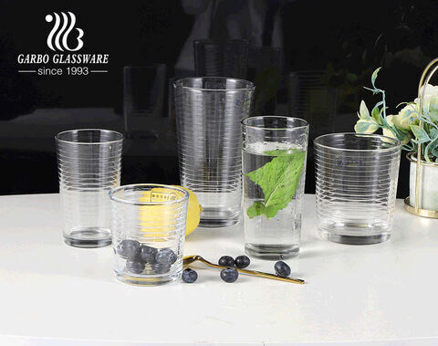 250ML-450ML transparentes Glas Tumber Glas Saftwasser Trinkbecher mit Kreuzstreifenprägung