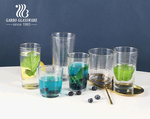 250ML-450ML transparent glass tumber glass juice water drinking cups with cross stripe embossing