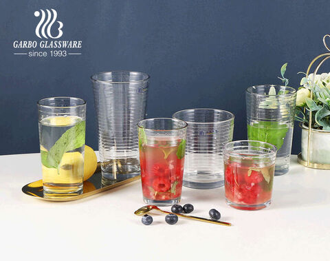 250ML-450ML transparent glass tumber glass juice water drinking cups with cross stripe embossing
