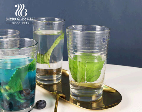 250ML-450ML transparent glass tumber glass juice water drinking cups with cross stripe embossing