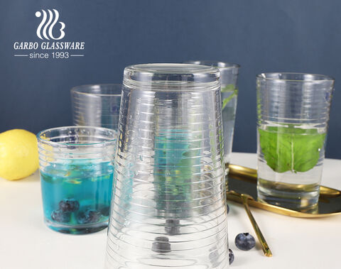 250ML-450ML transparent glass tumber glass juice water drinking cups with cross stripe embossing