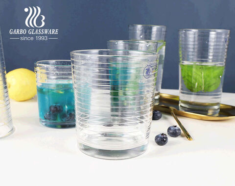 250ML-450ML transparent glass tumber glass juice water drinking cups with cross stripe embossing